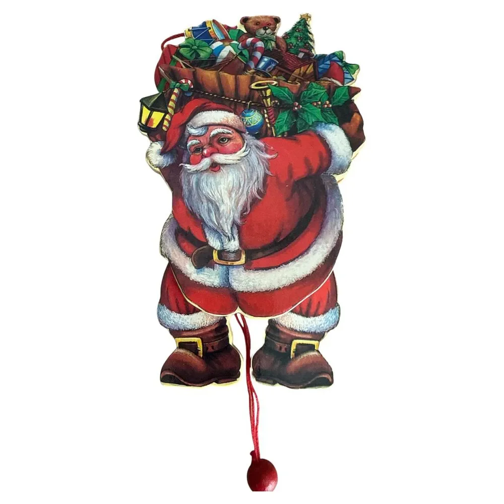 Lot of 4 Vintage Jointed Pull String Santa Ornaments 9